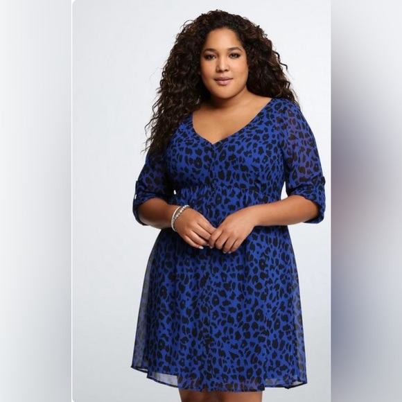 Torrid Animal Print Chiffon Shirtdress 3X 
Going Wild Blue Leopard100%Polyester - Picture 2 of 16